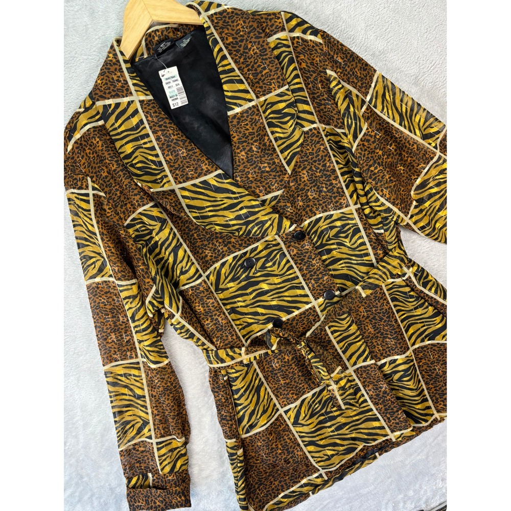 Vtg Fleurs by Elegant Additions Women's Animal Print Belted Blouse Jacket Sz XL‎